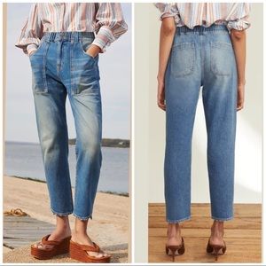 Veronica Beard Arya High Rise Elastic Waist Cargo Jeans, Waterfall, 29/8